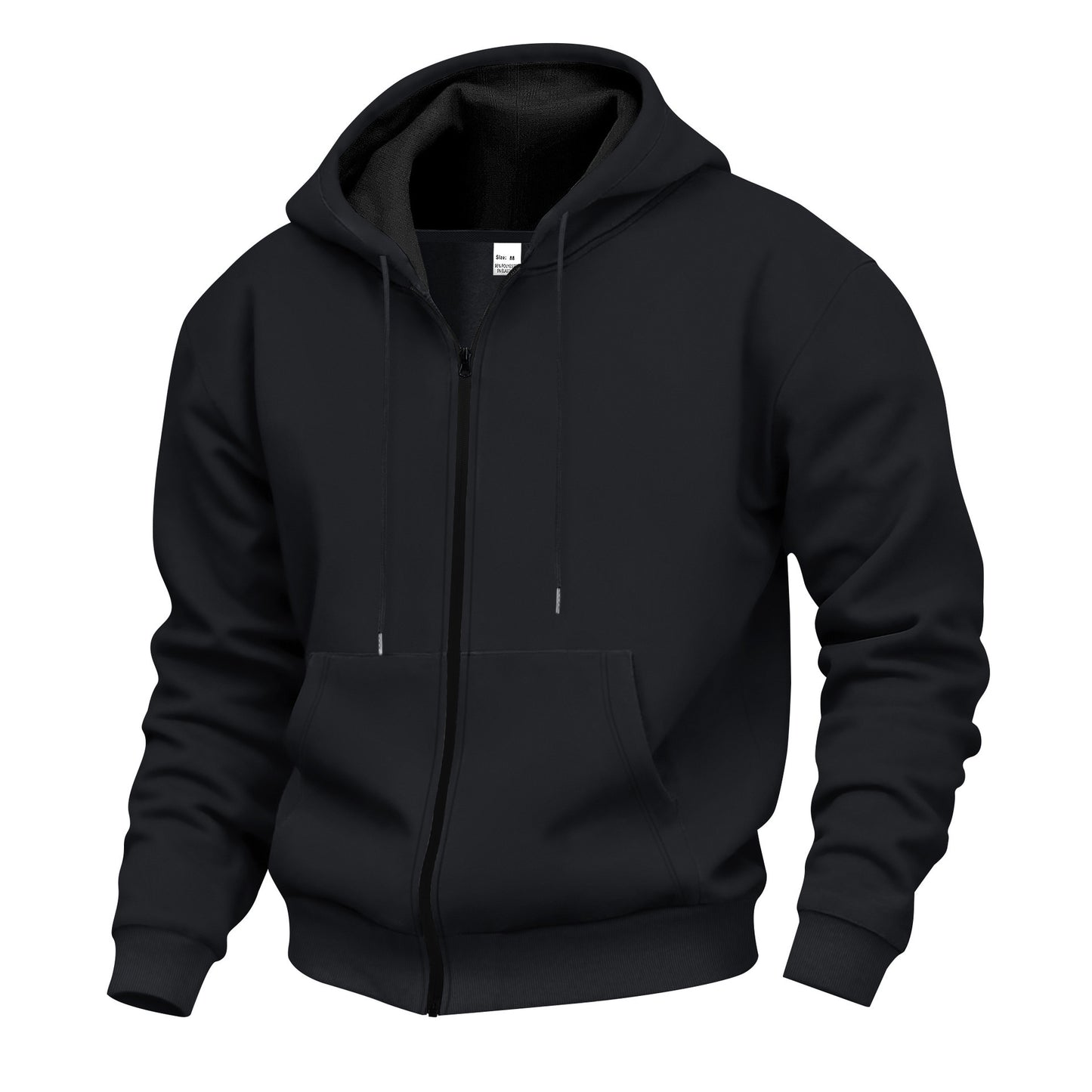 Men's Warm With Velvet Hooded Zipper Casual Sweatshirt Black GlamzKart