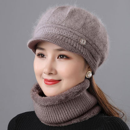 Rabbit Fur Knitted Woolen Cap Women's Autumn Versatile Winter Warm Beanie Hat Khaki CAP Hat Scarf GlamzKart