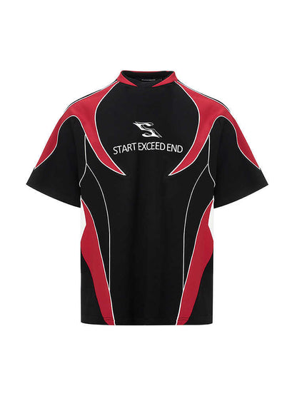 Letter Print Short-sleeve Men's Color Matching Sports Jersey T-shirt GlamzKart