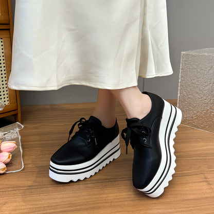 British Style Brogue Lace-up Square Toe Platform Pumps GlamzKart