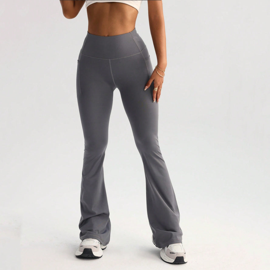 High Waist T-line Yoga Wide-leg Pants With Pockets GlamzKart