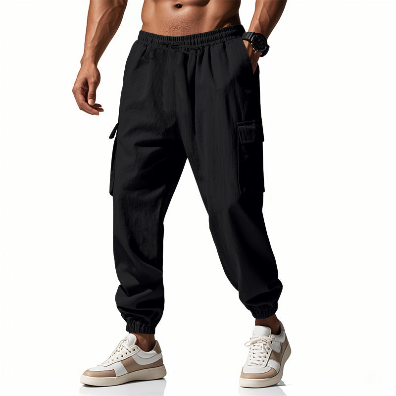 Loose Multi-pocket Workwear Ankle Banded Slacks Black GlamzKart