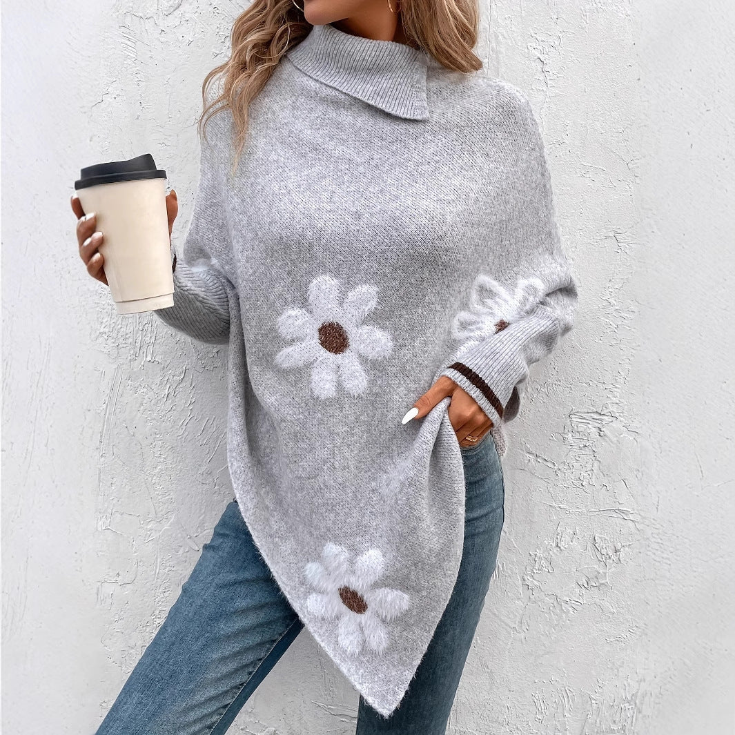 Pullover Flower Jacquard Women's Sweater Cloak GlamzKart