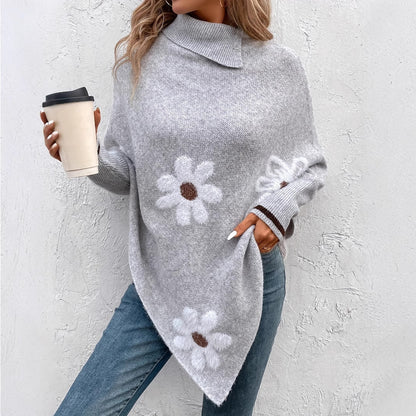 Pullover Flower Jacquard Women's Sweater Cloak GlamzKart