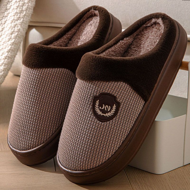 New Fleece-lined Thickened Cotton Slippers 2852 Brown GlamzKart