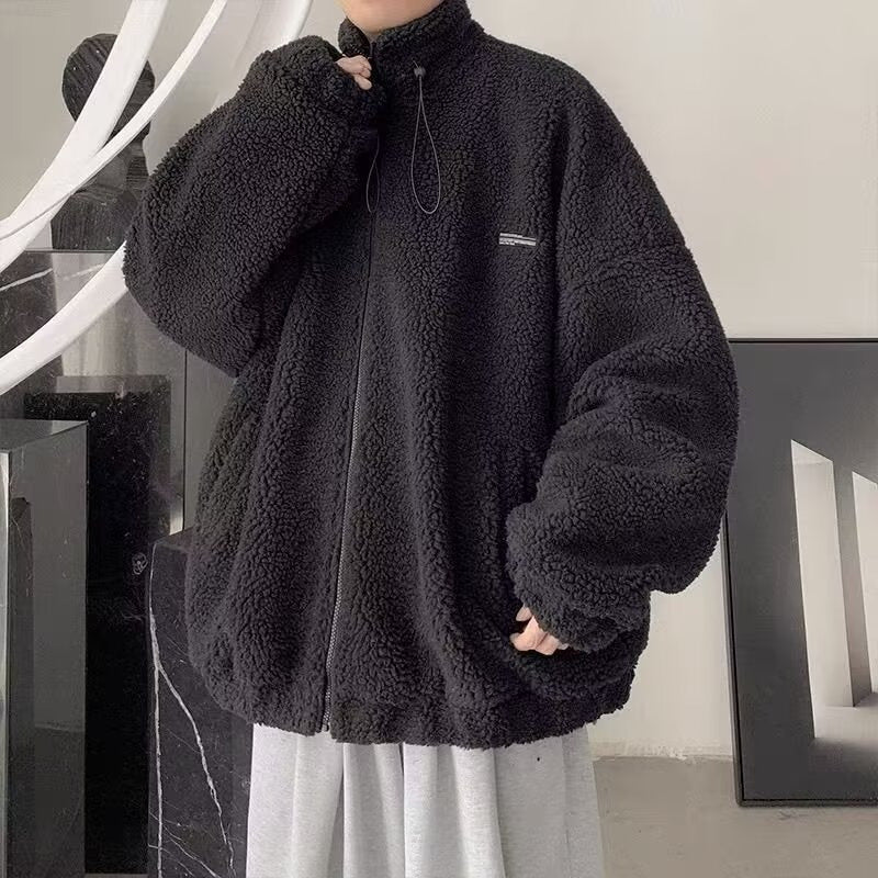 Men's Autumn And Winter Loose Casual Cotton-padded Clothes Fleece-lined Thickening Stand Collar Clothes GlamzKart