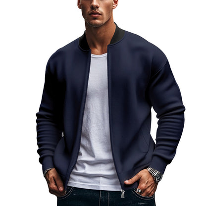Long-sleeve Zipper Baseball Uniform Coat Jacket Navy Blue GlamzKart
