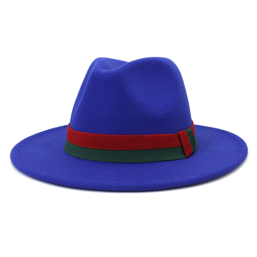 Big Brim British Style Woolen Jazz Top Hat Sapphire Blue 58cm GlamzKart