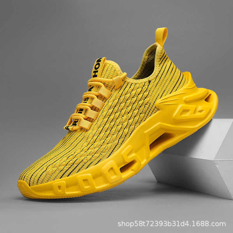 Plus Size Breathable Mesh Surface Popular Leisure Sports Running Blade Men's Shoes Yellow GlamzKart