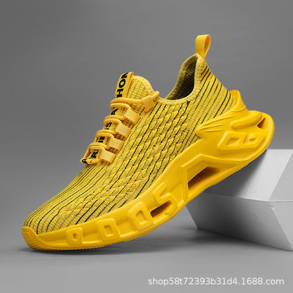 Plus Size Breathable Mesh Surface Popular Leisure Sports Running Blade Men's Shoes Yellow GlamzKart