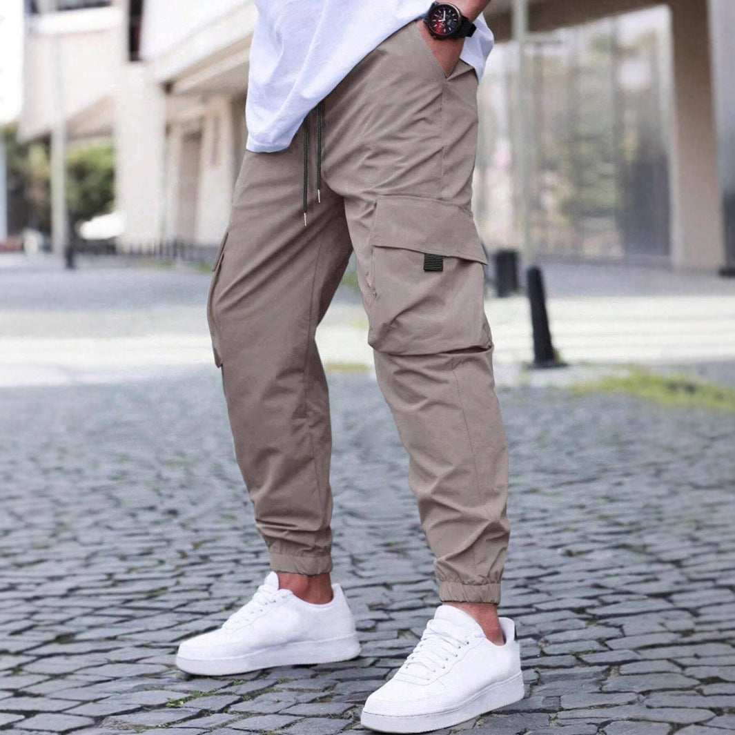 Workwear Casual Pants Drawstring Elastic Waist Track Pants Greige GlamzKart