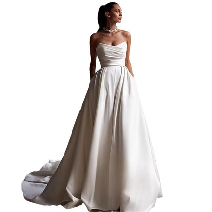 Four Seasons New Style White Satin Tube Top Simple Dress GlamzKart