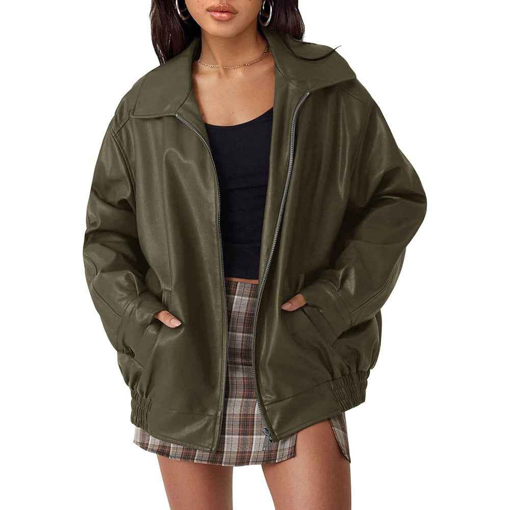 Women's Oversized Biker's Leather Jacket Fall Winter Fashion