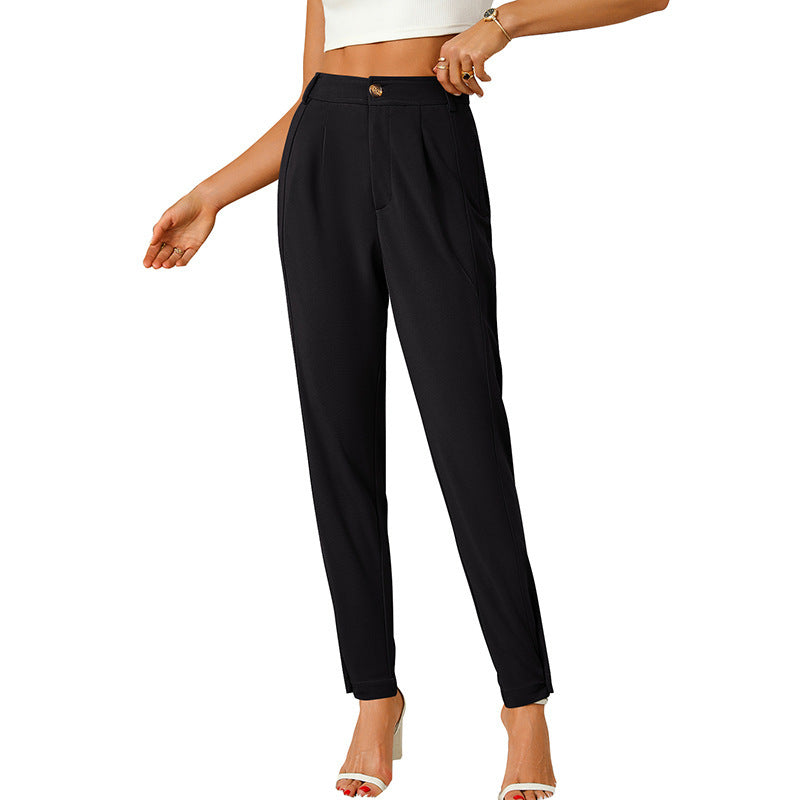 Loose And Comfortable Work Business Formal Wear Suit Pants Black GlamzKart