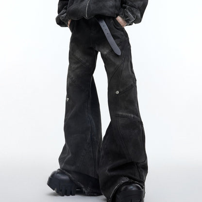 Distressed Padded Shoulder Hooded Denim Jacket Suit Metal Embellished Jeans Black Pants GlamzKart