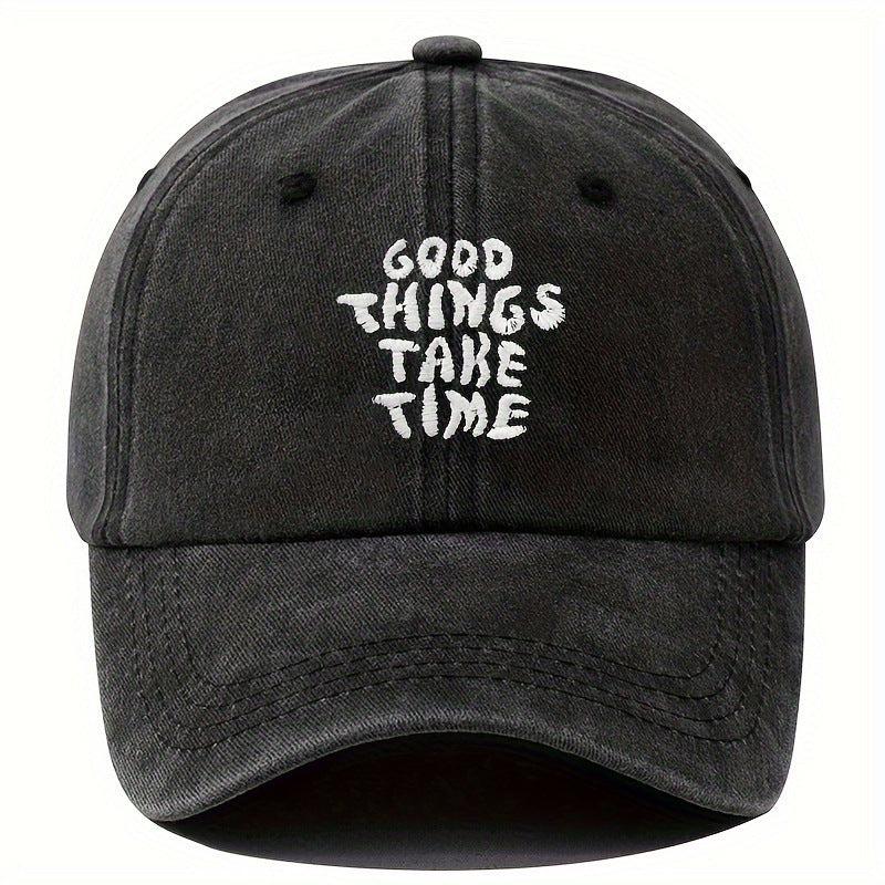 Embroidered Letter Washed-out Vintage Baseball Cap Unisex Adjustable Black GlamzKart