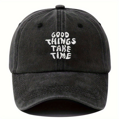 Embroidered Letter Washed-out Vintage Baseball Cap Unisex Adjustable Black GlamzKart