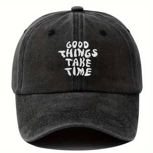 Embroidered Letter Washed-out Vintage Baseball Cap Unisex Adjustable Black GlamzKart