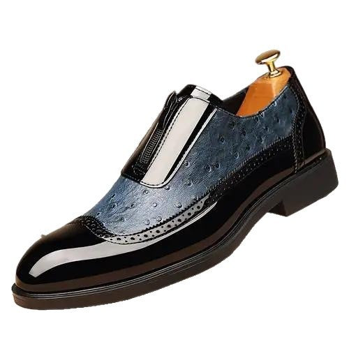 Ostrich Grain Embossed Zipper Pointed Plus Size Bright Leather Chelsea Men's Shoes GlamzKart