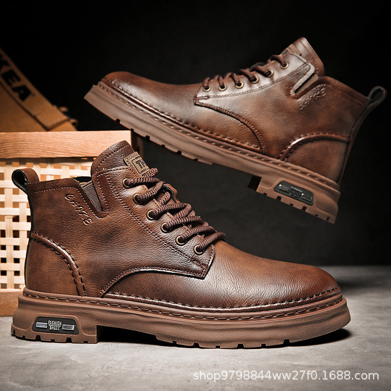 Martin Boots Thick-soled Mid-top Retro Easy Matching Casual Brown GlamzKart