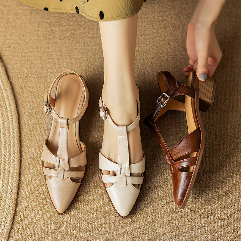 French Retro Roman Closed Toe Sandals For Women GlamzKart
