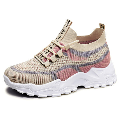 Soft Sole Lightweight Dad Shoes Women's Shoes Flying Woven Breathable Mesh Surface Shoes Beige GlamzKart