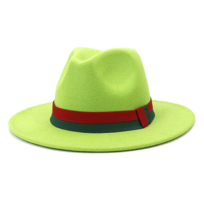 Big Brim British Style Woolen Jazz Top Hat Fruit Green 58cm GlamzKart