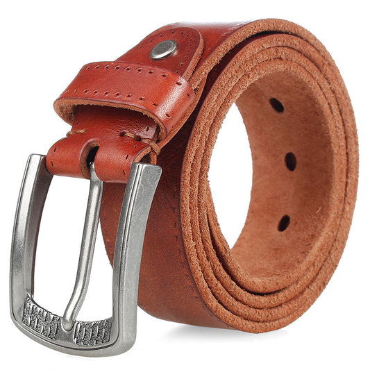Cowhide Men's Personality Alloy Pin Buckle Trend Belt GlamzKart
