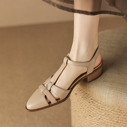 French Retro Roman Closed Toe Sandals For Women Apricot GlamzKart