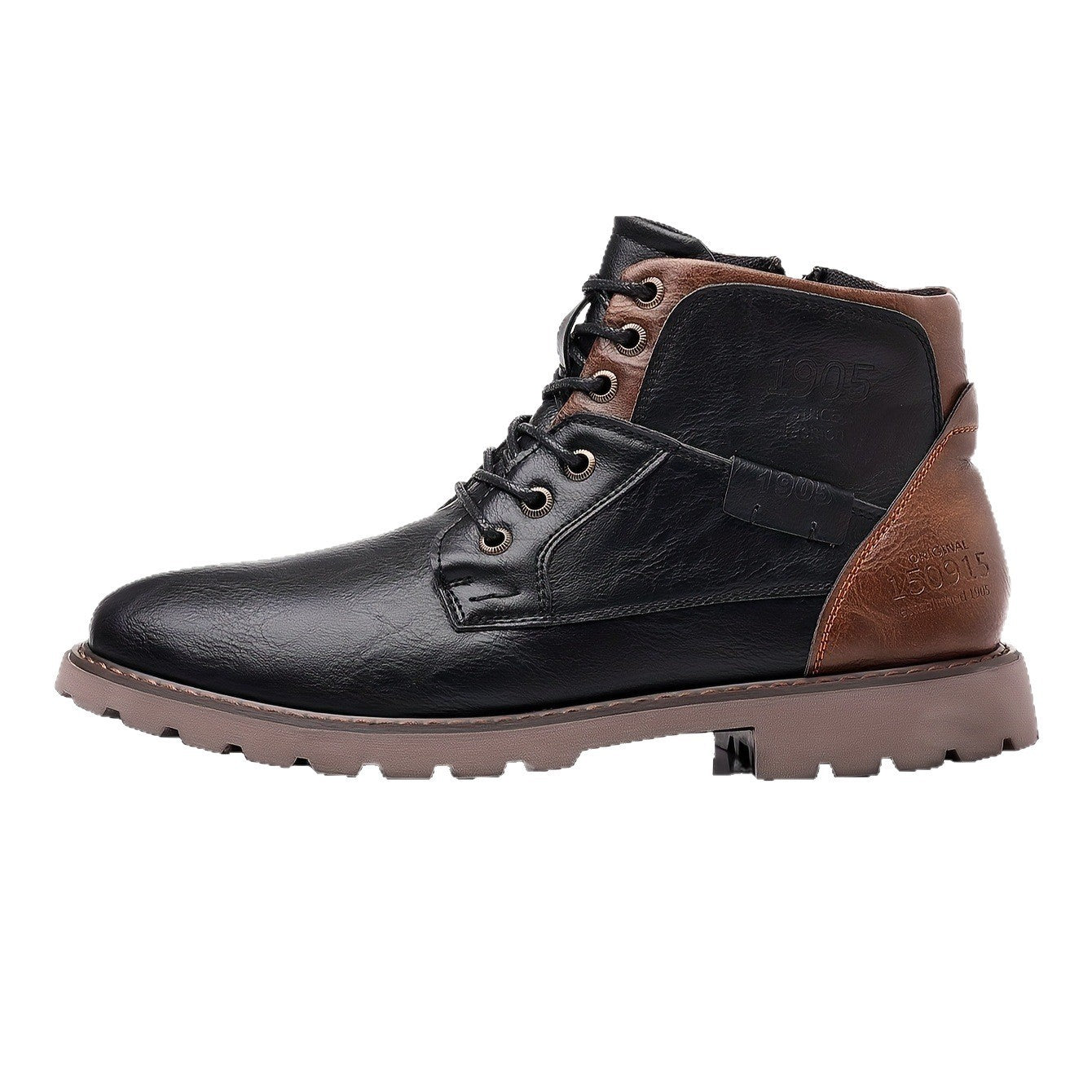 Men's Color Matching Casual Side Zipper Middle Tube Leather Boots GlamzKart