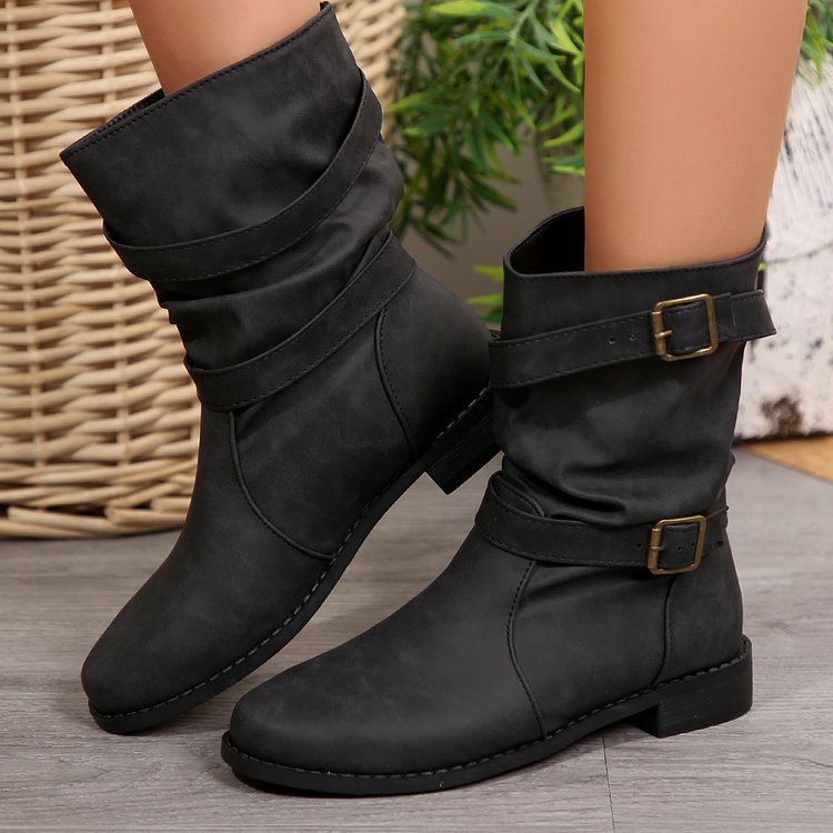 Fashion Plus Size Mid Short Boots Women Black GlamzKart