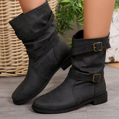 Fashion Plus Size Mid Short Boots Women Black GlamzKart