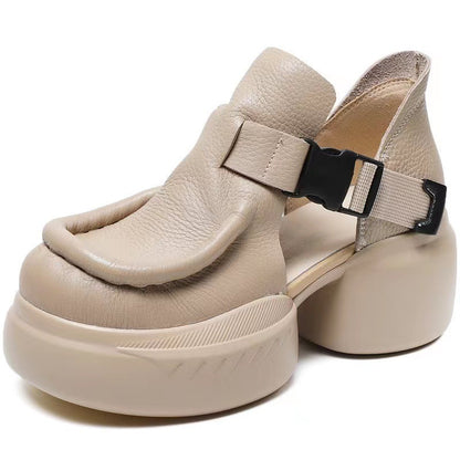 Summer Platform Retro Literary Lady Sandals Beige GlamzKart
