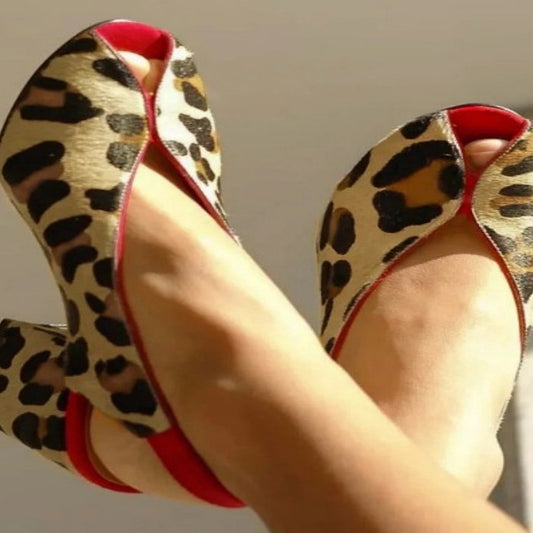 Summer And Autumn Peep-toe Shallow Mouth Chunky Heel High Heel Zebra Horsehair Plus Size Summer Women's Sandals GlamzKart