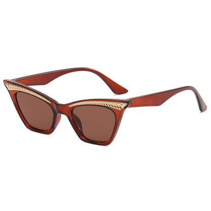 Cat's Eye Sun Women's Glasses All-matching Tea Frame Dried GlamzKart