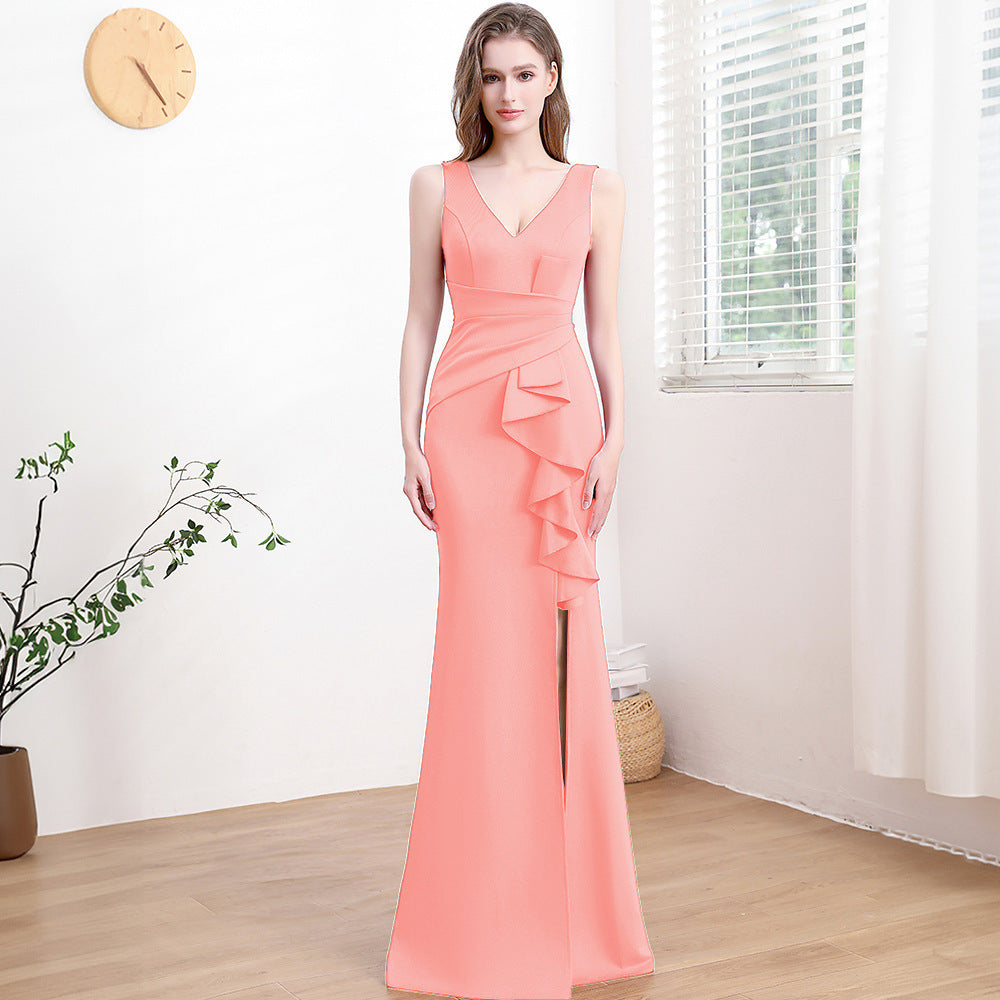 Evening Gown For Women High-end Elegant Simple And Light Luxury Pink 18173 GlamzKart