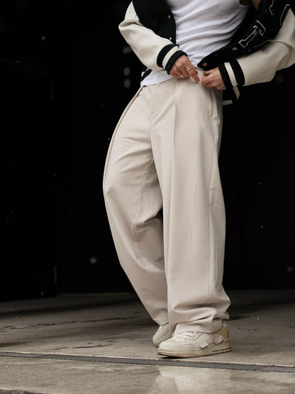 High-waisted Pleated Casual Pants Beige GlamzKart