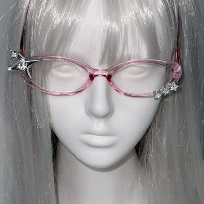 Retro Cute Plain Light Pink-color Cat Glasses Out Of The Street Photography Artifact Four Pointed Star GlamzKart