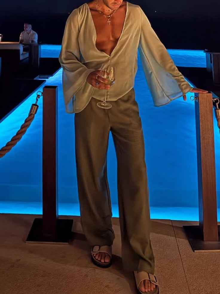 Men's Sexy V-Neck Long Sleeve Shirt