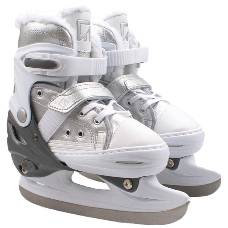 Men And Women Same Style All-matching Simple Warm Ice Skates Silver White GlamzKart