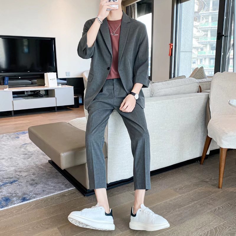Casual Suit Men's Trendy Baggy Coat Gray Suit GlamzKart