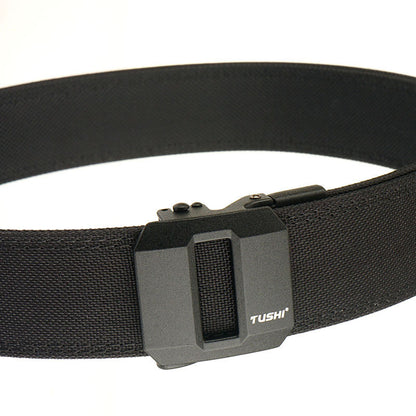 Double-layer Hardened Automatic Buckle Shooting Training Hanger Pistol Belt Black 120cm GlamzKart