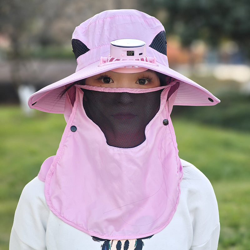 Hat With Fan Men's Fishing Outdoor Sunshade Pink L 58to60cm GlamzKart