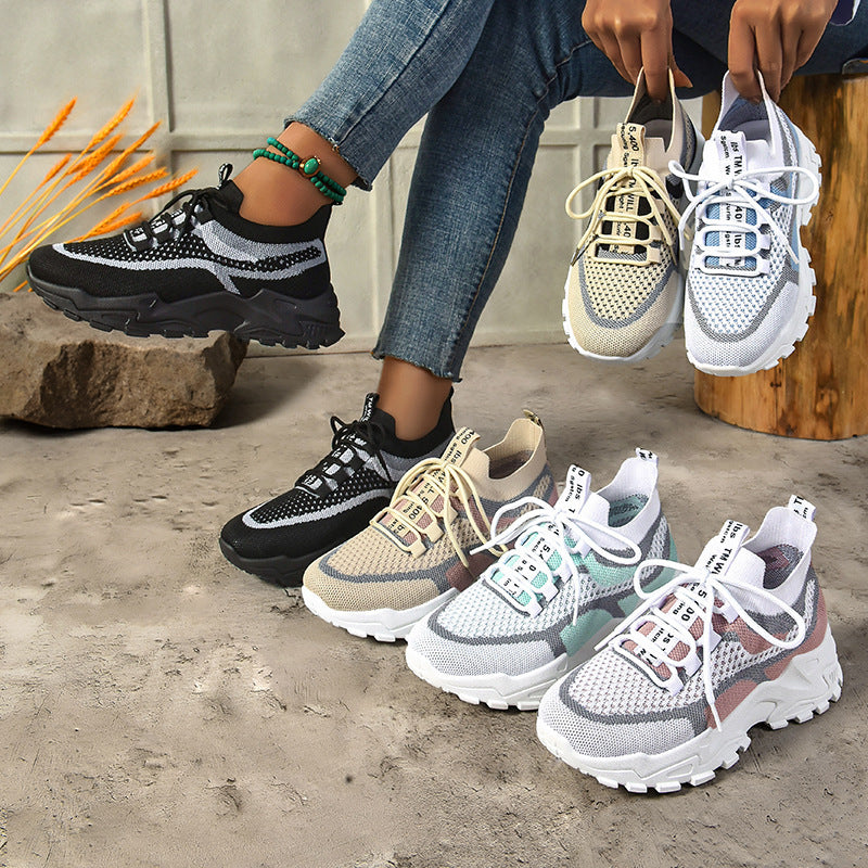 Soft Sole Lightweight Dad Shoes Women's Shoes Flying Woven Breathable Mesh Surface Shoes GlamzKart