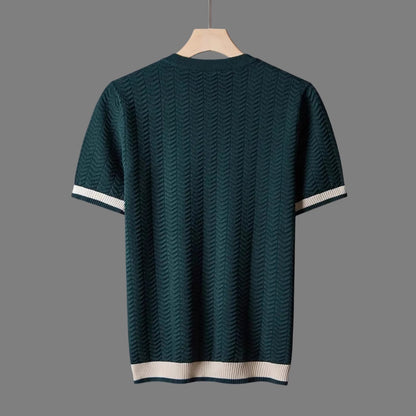 Men's Round Neck Contrast Color Jacquard Texture Slim-fit Short Sleeve GlamzKart