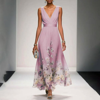Evening Gown Elegant V-neck Cross-border Dress Pink single GlamzKart