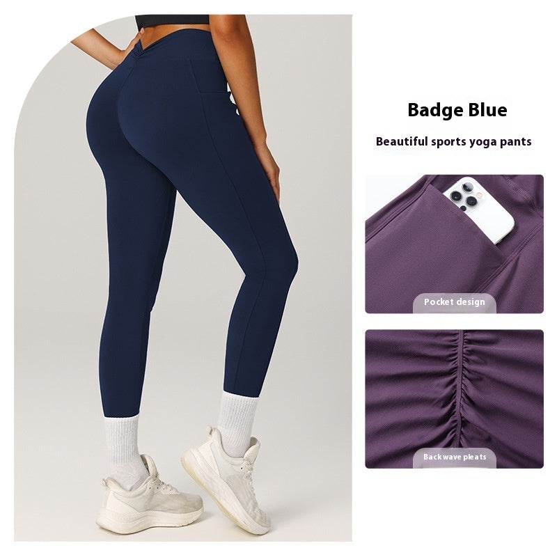 High Waist Shaping Yoga Quick-drying Breathable Fitness Pants Badge Blue GlamzKart