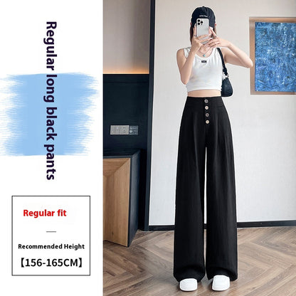 Women's Cotton And Linen Wide-leg Pants Loose Drooping Casual Straight Pants Black GlamzKart