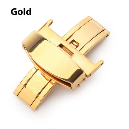 Stainless Steel Double Pull Butterfly Clasp Leather Watch Strap Buckle GlamzKart