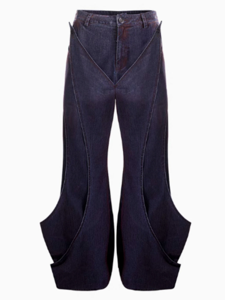 Niche Deconstruction Flocking Jeans Men's Autumn And Winter Brushed Gradient Wine Red GlamzKart